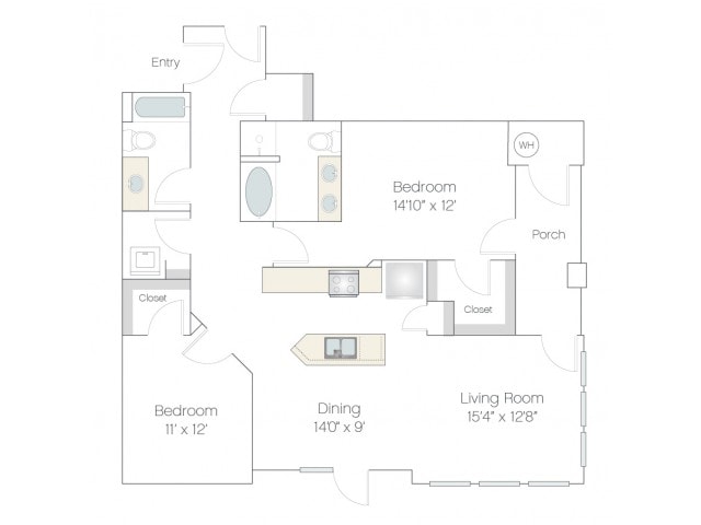 Floorplan diagram for B2, showing 2 bedroom