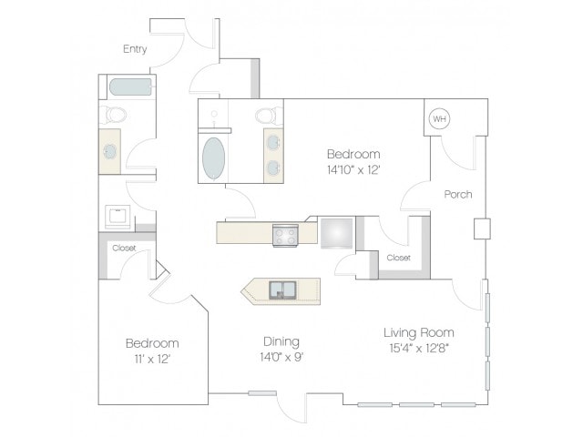 Floorplan diagram for B2.R, showing 2 bedroom