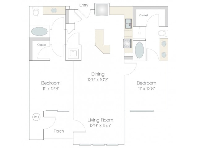 Floorplan diagram for B1.R, showing 2 bedroom