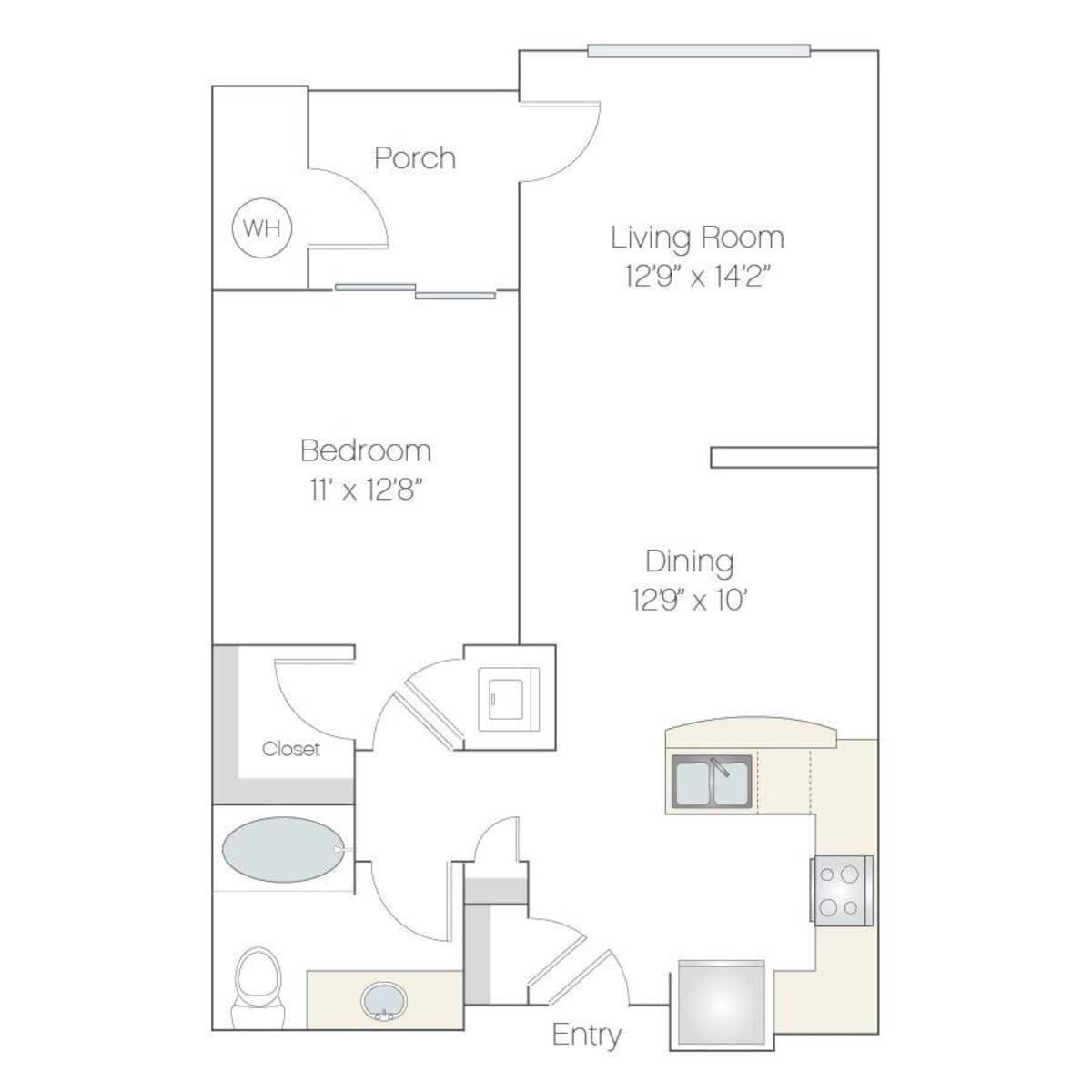 Floorplan diagram for A1.GR, showing 1 bedroom
