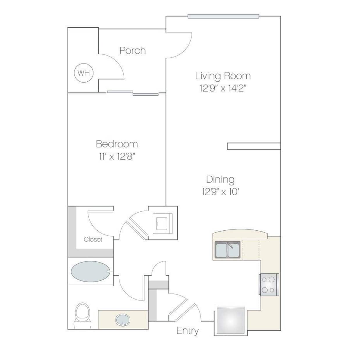 Floorplan diagram for A1.GR, showing 1 bedroom