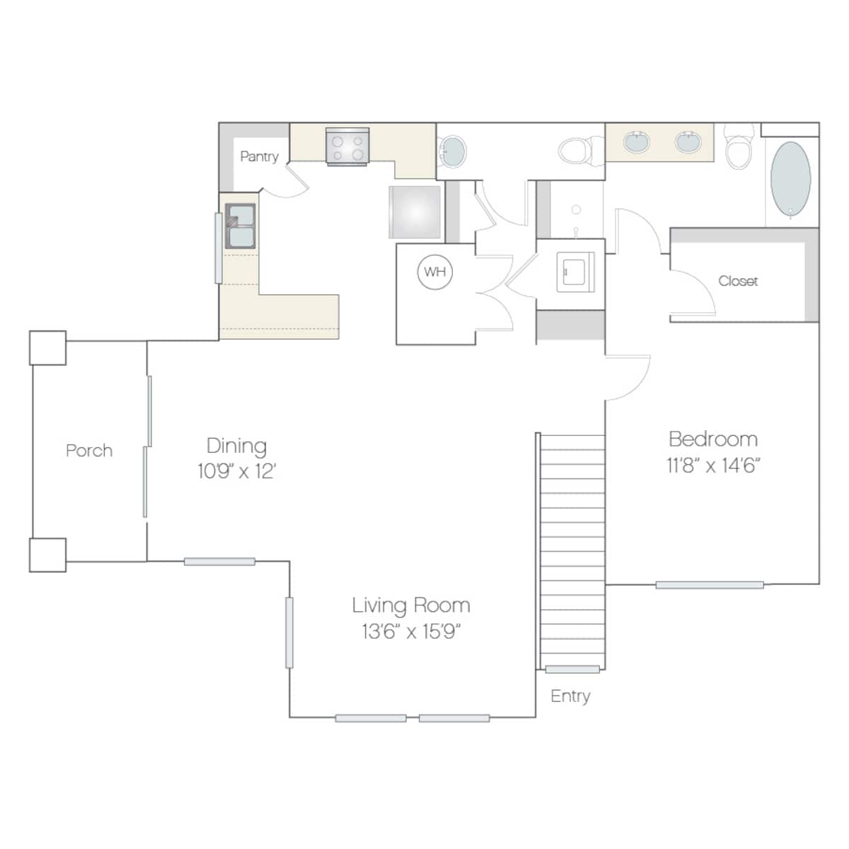 Floorplan diagram for AT2.GR, showing 1 bedroom
