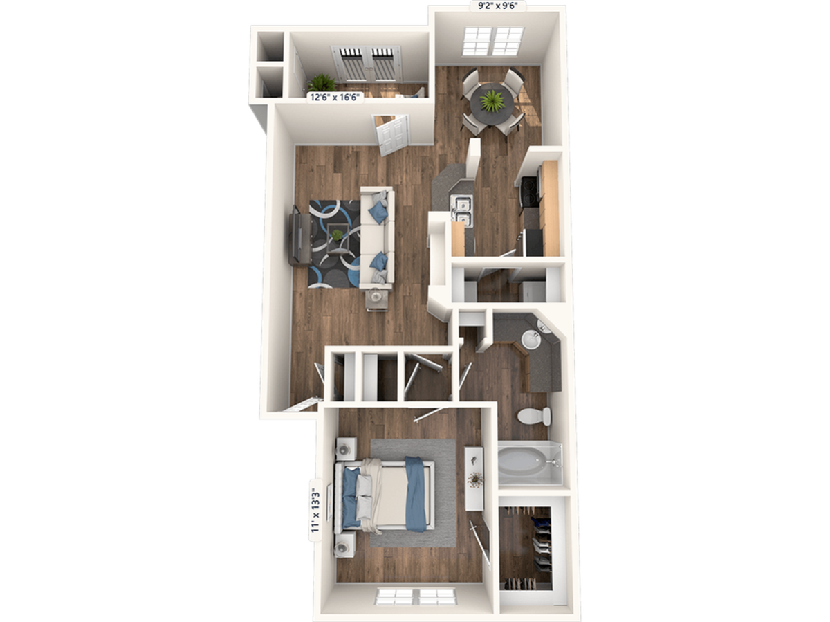 Floorplan diagram for Oporto, showing 1 bedroom