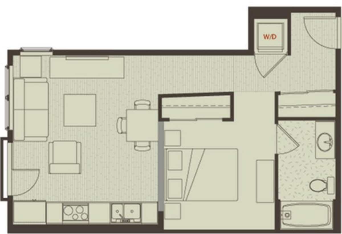Floorplan diagram for Valmont, showing 1 bedroom
