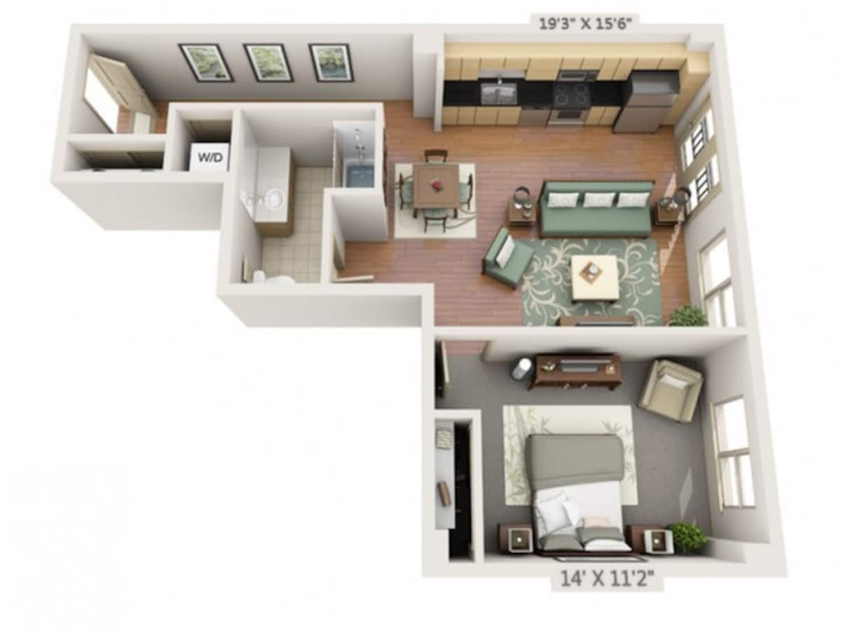 Floorplan diagram for Ouray, showing 1 bedroom