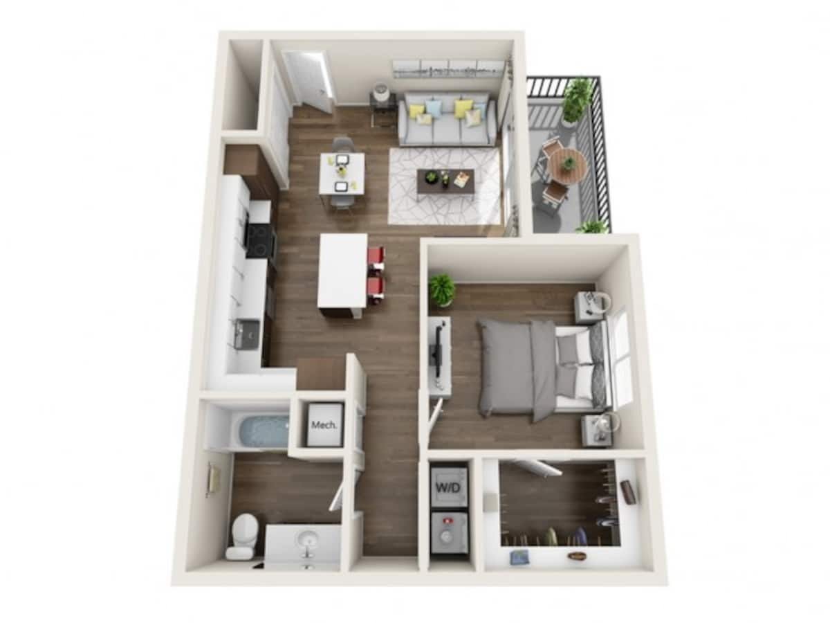 Floorplan diagram for 1C, showing 1 bedroom