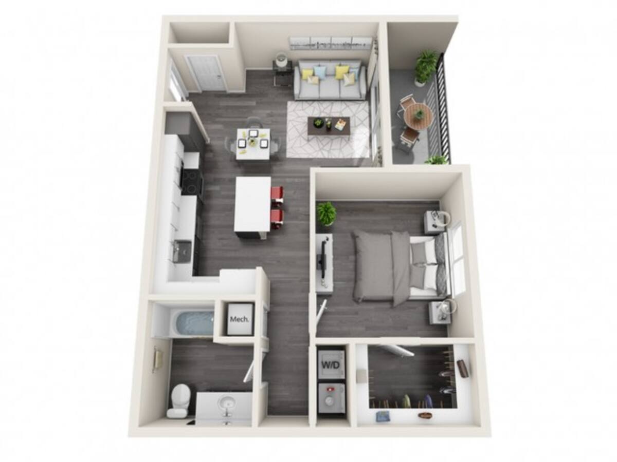 Floorplan diagram for 1D, showing 1 bedroom