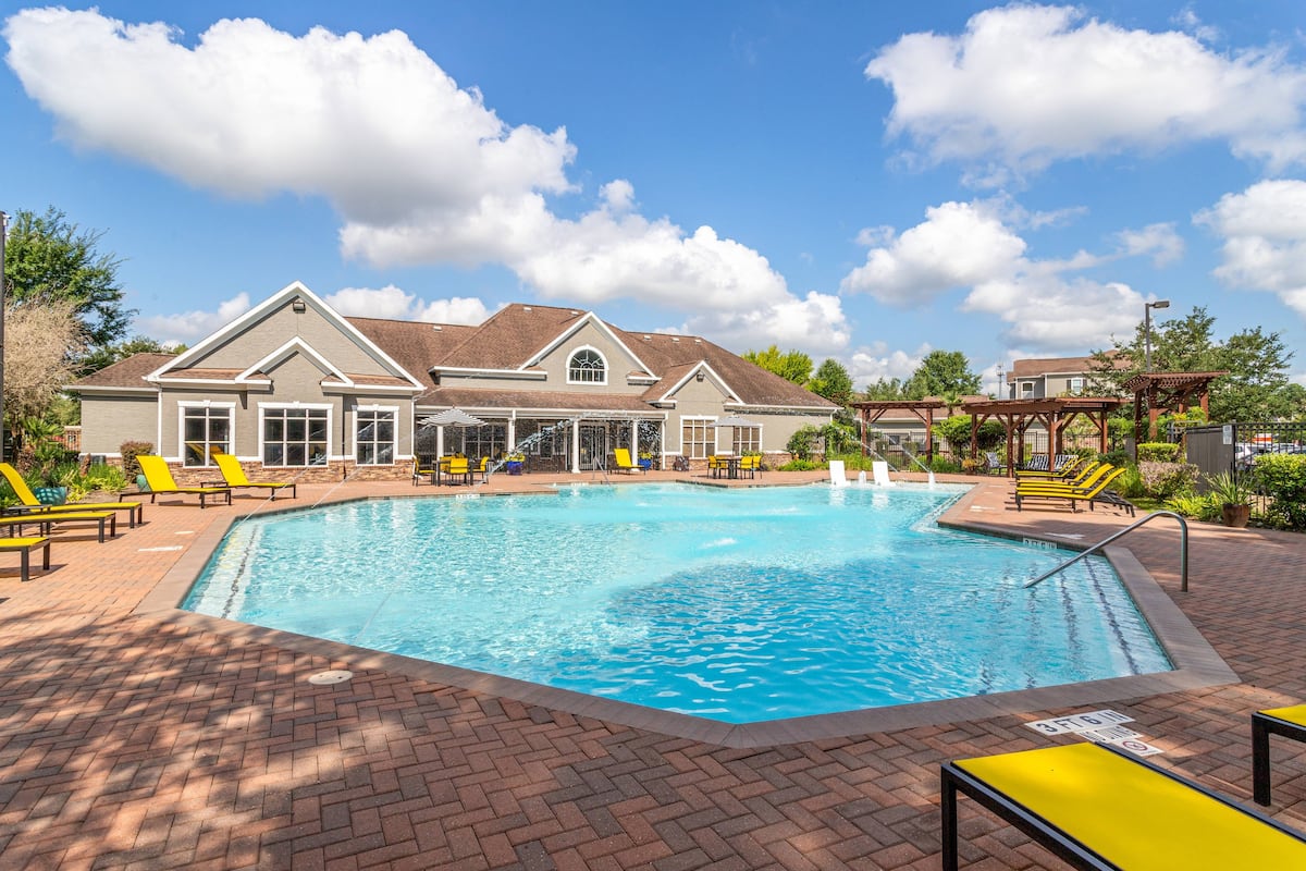 Exterior of Carrington Park at Huffmeister, an Airbnb-friendly apartment in Cypress, TX