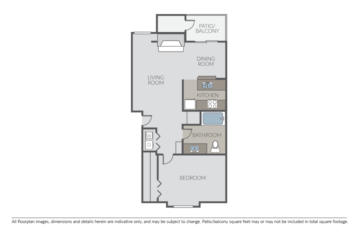 Floorplan diagram for 1 Bed 1 Bath B, showing 1 bedroom