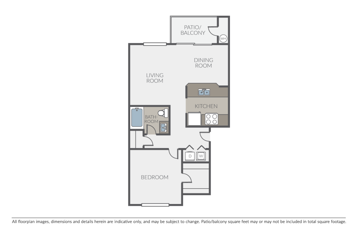 Floorplan diagram for 1 Bed 1 Bath, showing 1 bedroom