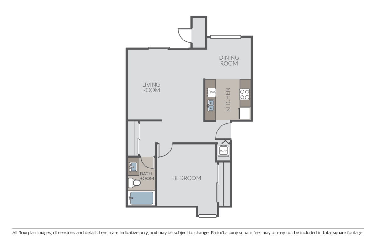 Floorplan diagram for 1 Bed 1 Bath A, showing 1 bedroom