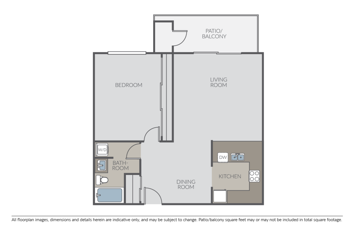 Floorplan diagram for 1 Bed 1 Bath B, showing 1 bedroom