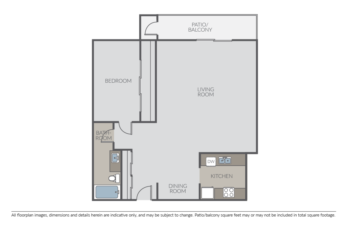 Floorplan diagram for 1 Bed 1 Bath C, showing 1 bedroom