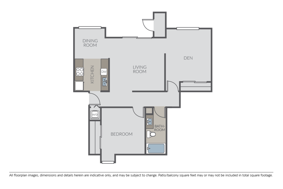 Floorplan diagram for 1 Bed 1 Bath Den, showing 1 bedroom