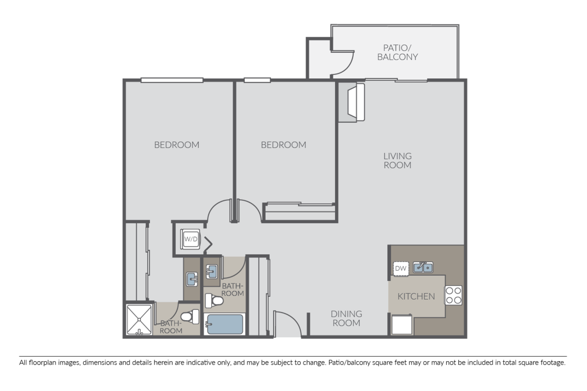 Floorplan diagram for 2 Bed 2 Bath, showing 2 bedroom