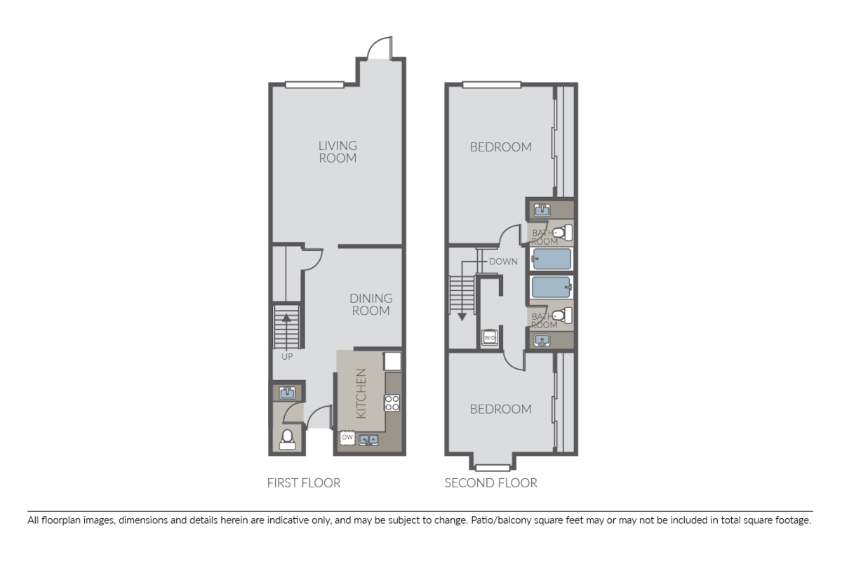 Floorplan diagram for 2 Bed 2.5 Bath Townhome, showing 2 bedroom