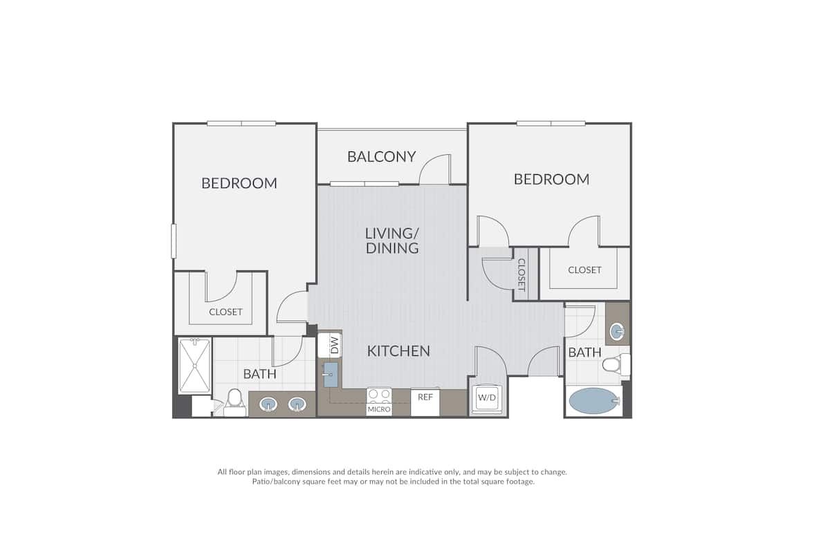 Floorplan diagram for Plan 2B, showing 2 bedroom