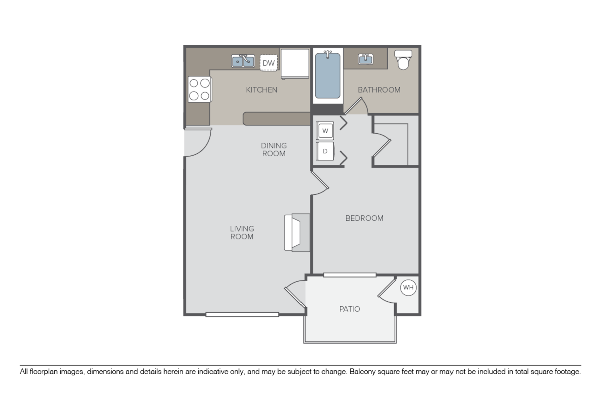 Floorplan diagram for 1 Bed 1 Bath, showing 1 bedroom