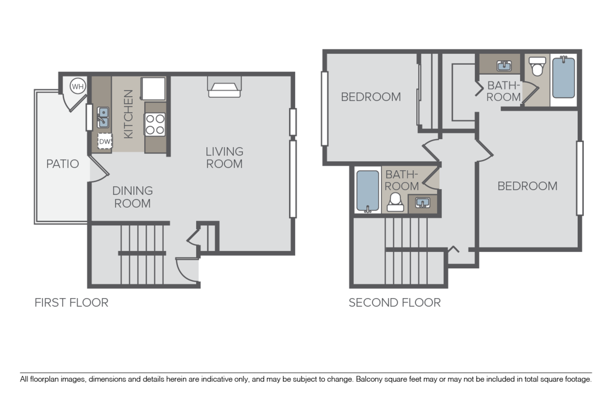 Floorplan diagram for 2 Bed 2 Bath Townhome, showing 2 bedroom
