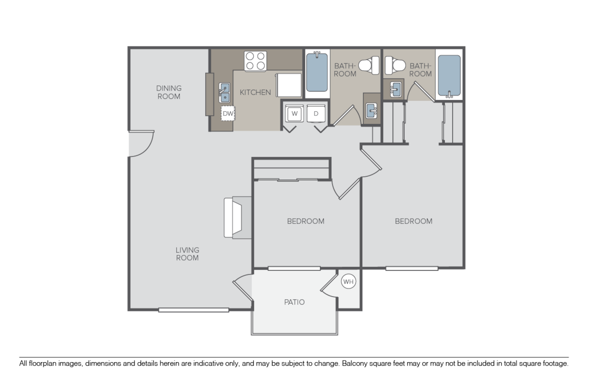 Floorplan diagram for 2 Bed 2 Bath, showing 2 bedroom