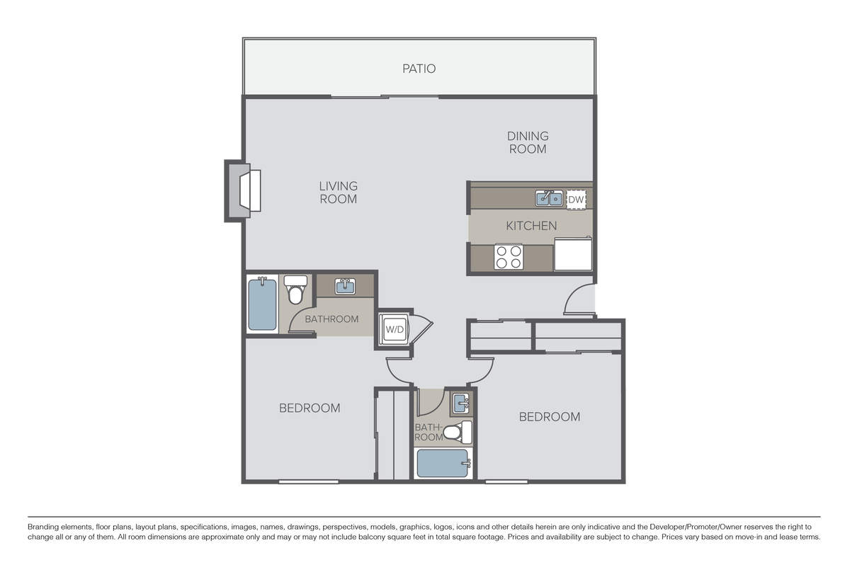 Floorplan diagram for Plan 2B, showing 2 bedroom