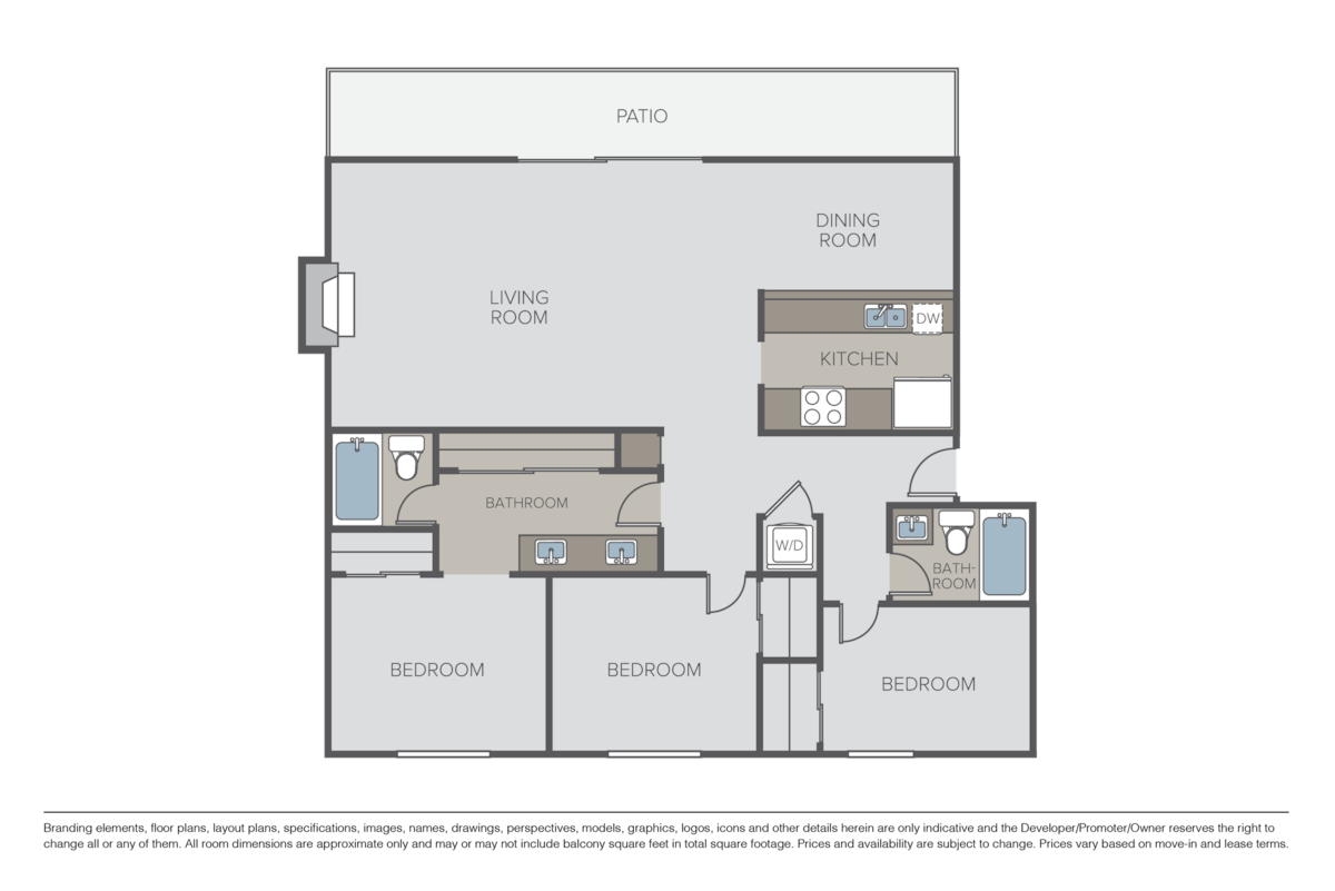 Floorplan diagram for Plan C, showing 3 bedroom