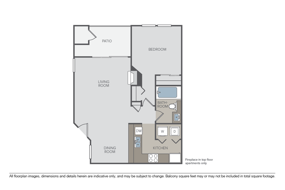 Floorplan diagram for Angel Falls, showing 1 bedroom