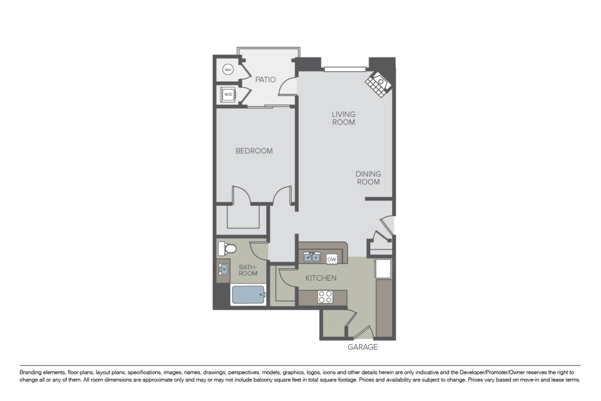 Floorplan diagram for Jasmine, showing 1 bedroom