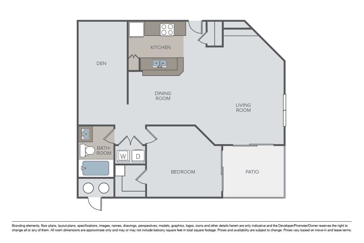 Floorplan diagram for Plan 1G + Den, showing 1 bedroom