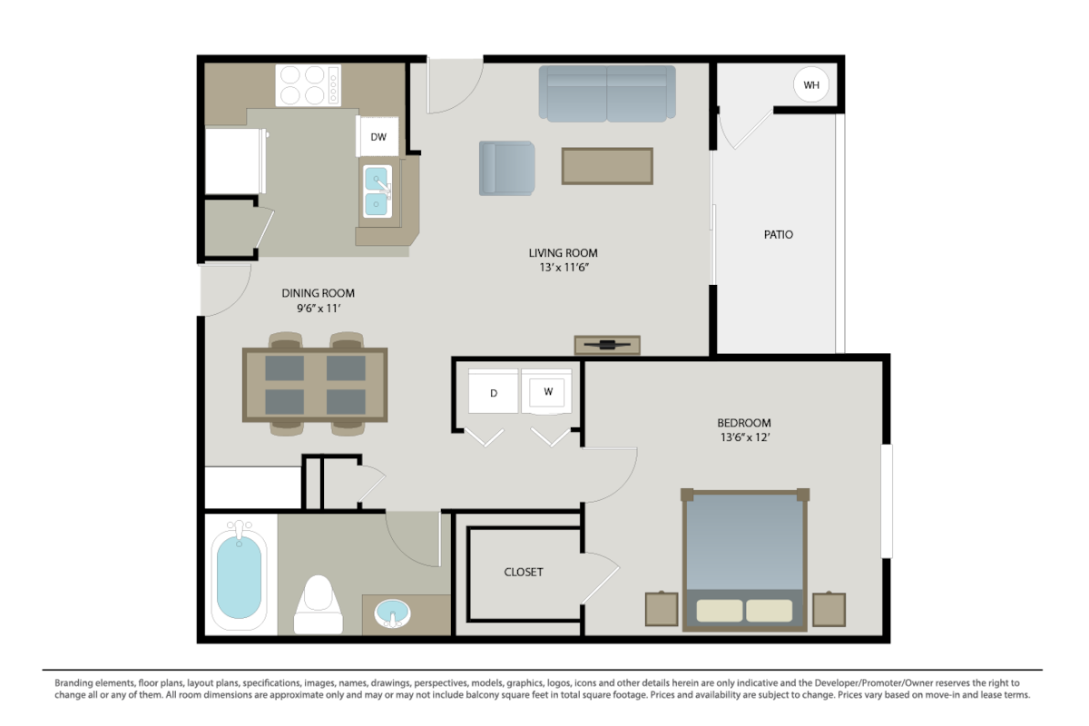 Floorplan diagram for Newport, showing 1 bedroom
