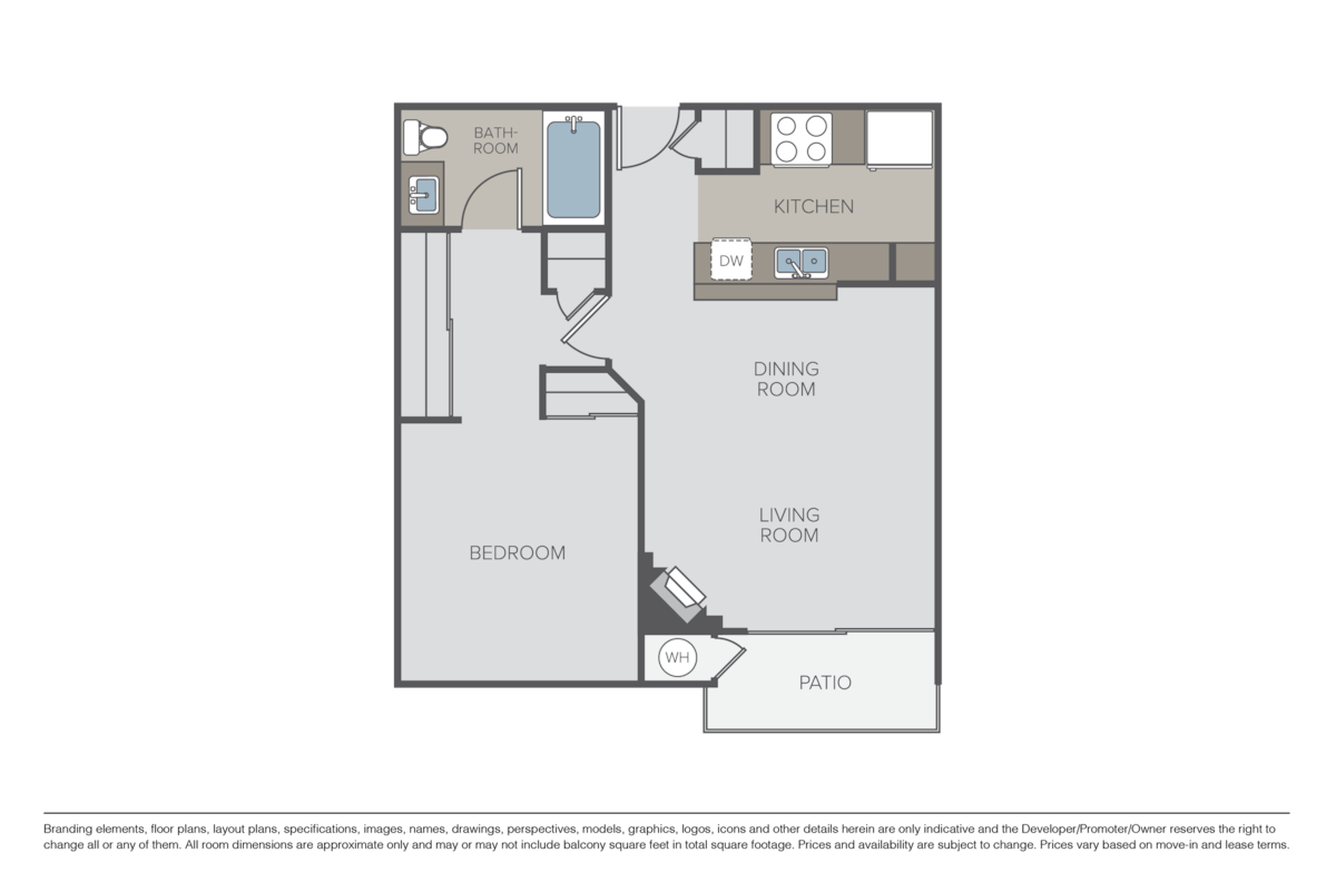 Floorplan diagram for One Bedroom B, showing 1 bedroom