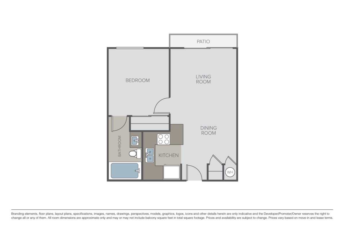Floorplan diagram for One Bedroom, showing 1 bedroom