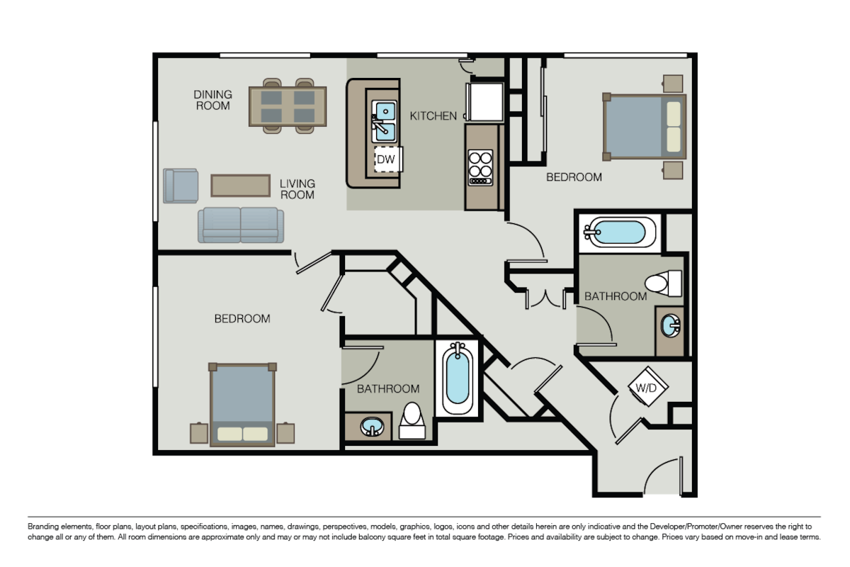 Floorplan diagram for Compass, showing 2 bedroom