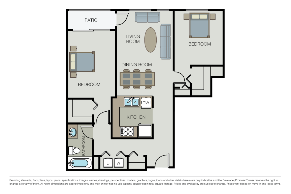 Floorplan diagram for Plan 2B, showing 2 bedroom