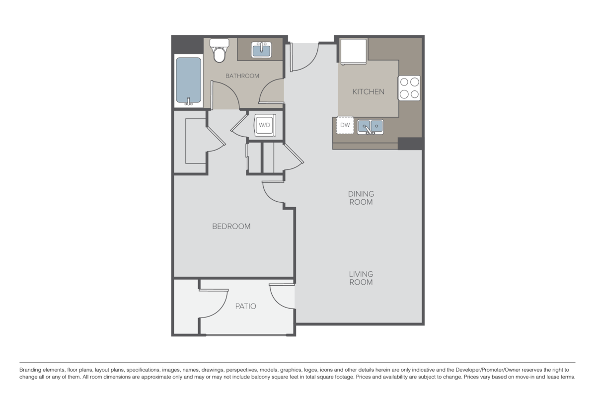 Floorplan diagram for 1 Bed 1 Bath (A2), showing 1 bedroom