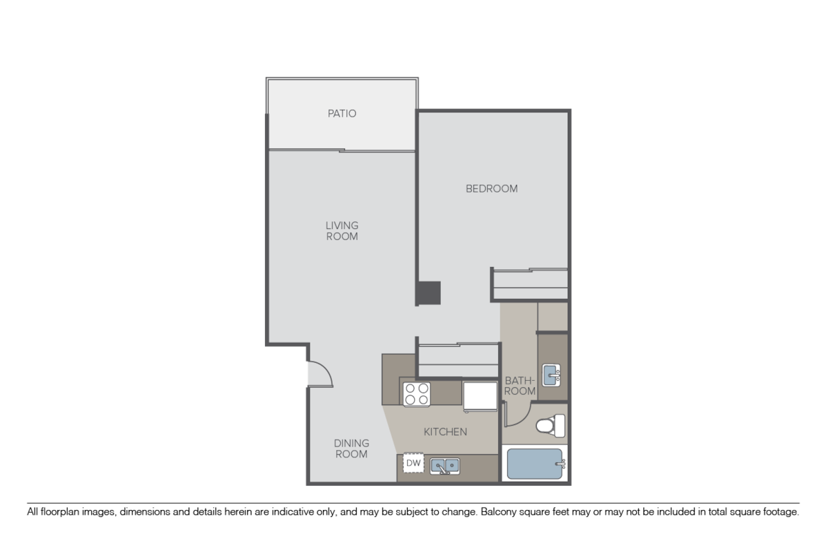 Floorplan diagram for 1 Bed 1 Bath (B), showing 1 bedroom