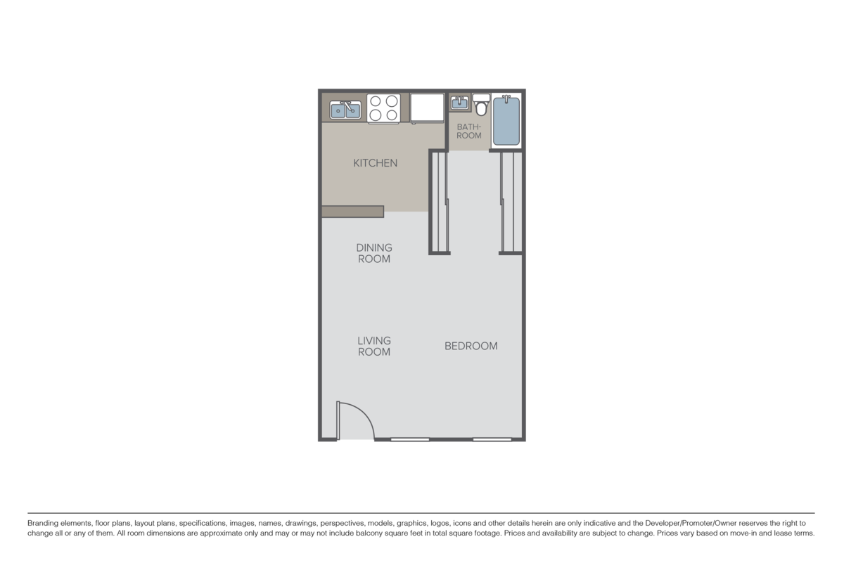 Floorplan diagram for Studio 1 Bath, showing Studio
