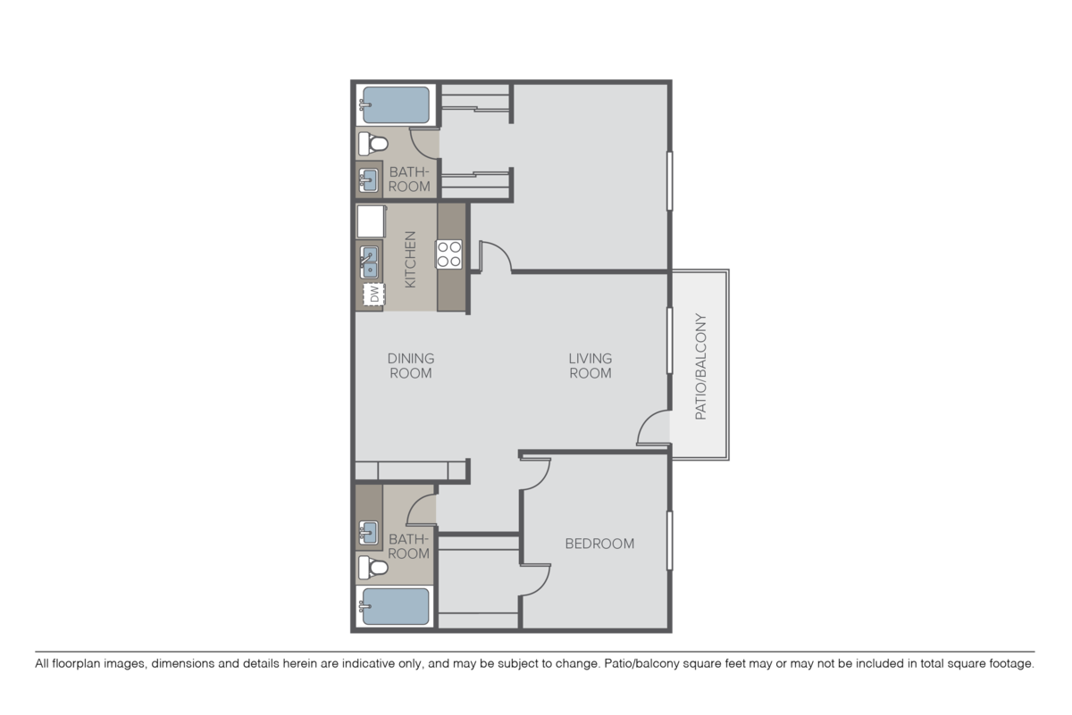 Floorplan diagram for 2 Bedroom 2 Bath, showing 2 bedroom