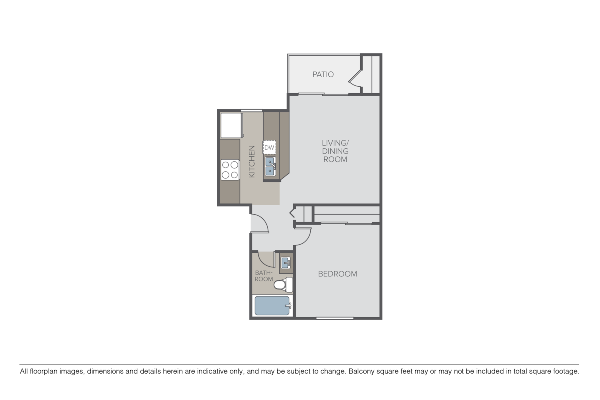 Floorplan diagram for 1 Bed 1 Bath A, showing 1 bedroom