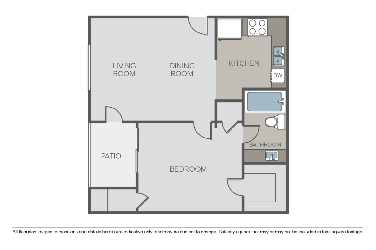 Floorplan diagram for 1 Bed 1 Bath B, showing 1 bedroom