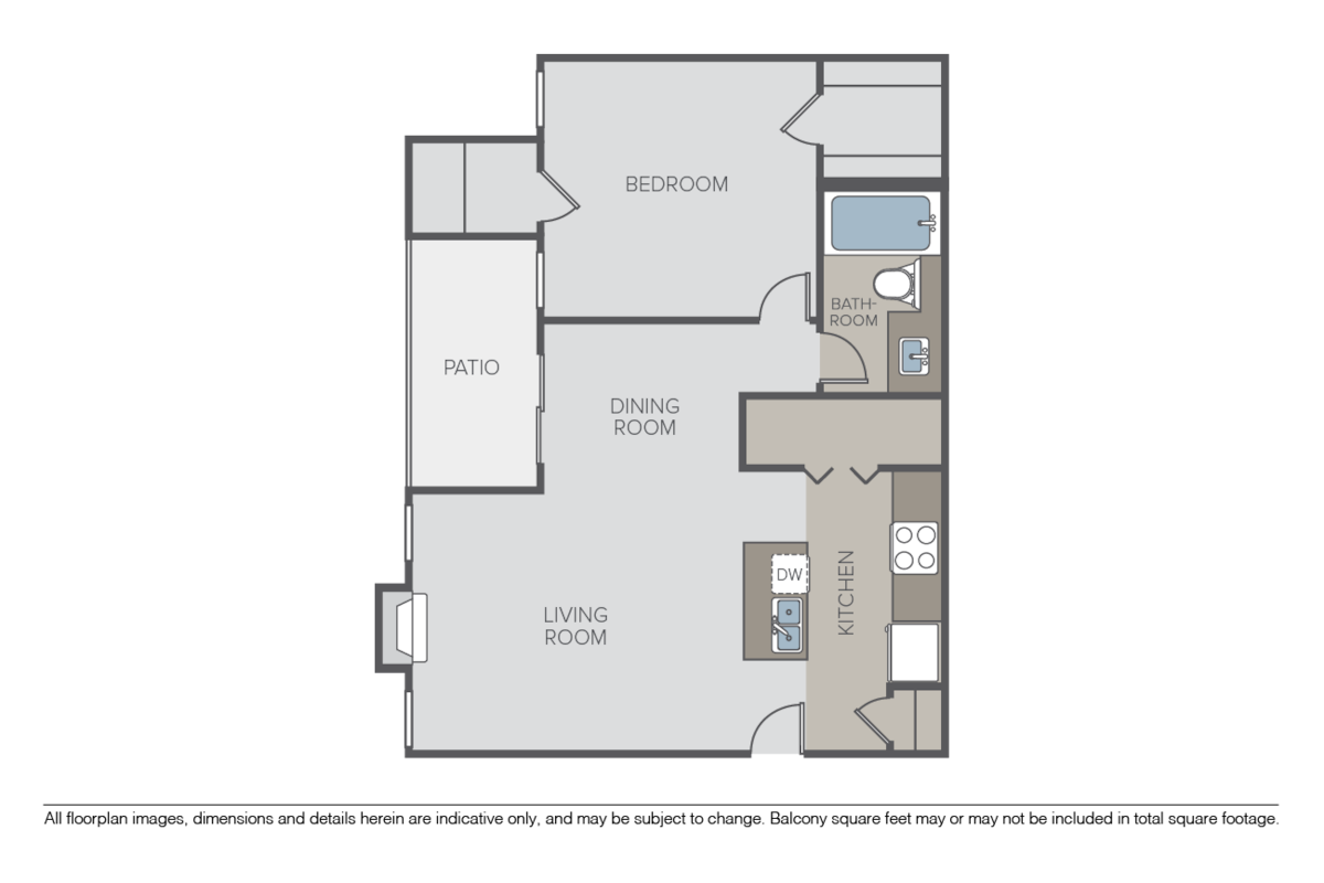Floorplan diagram for 1 Bed 1 Bath E, showing 1 bedroom