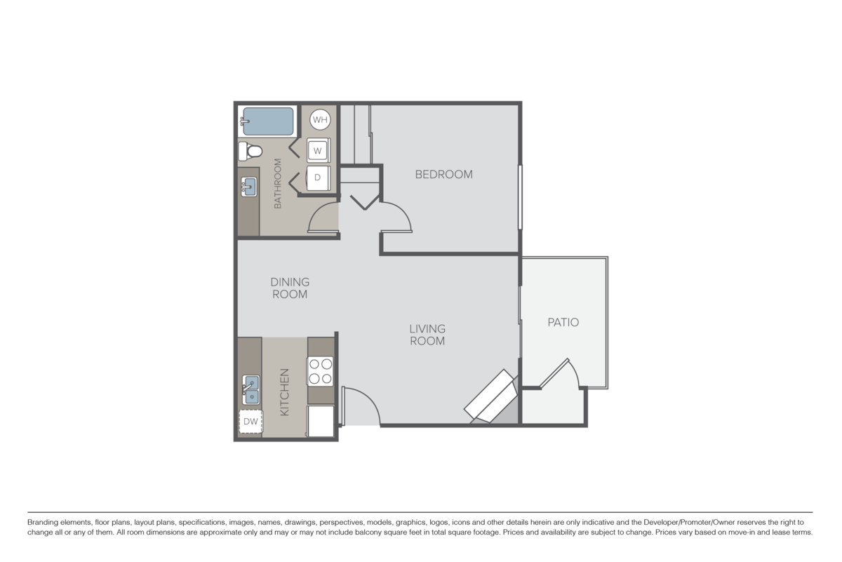 Floorplan diagram for 1 Bed 1 Bath - A2, showing 1 bedroom