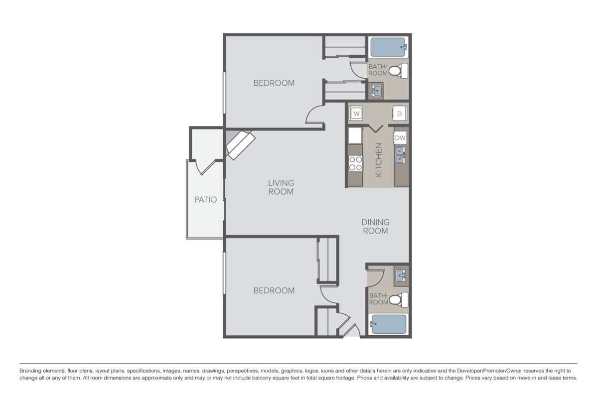 Floorplan diagram for 2 Bed 2 Bath - B4, showing 2 bedroom