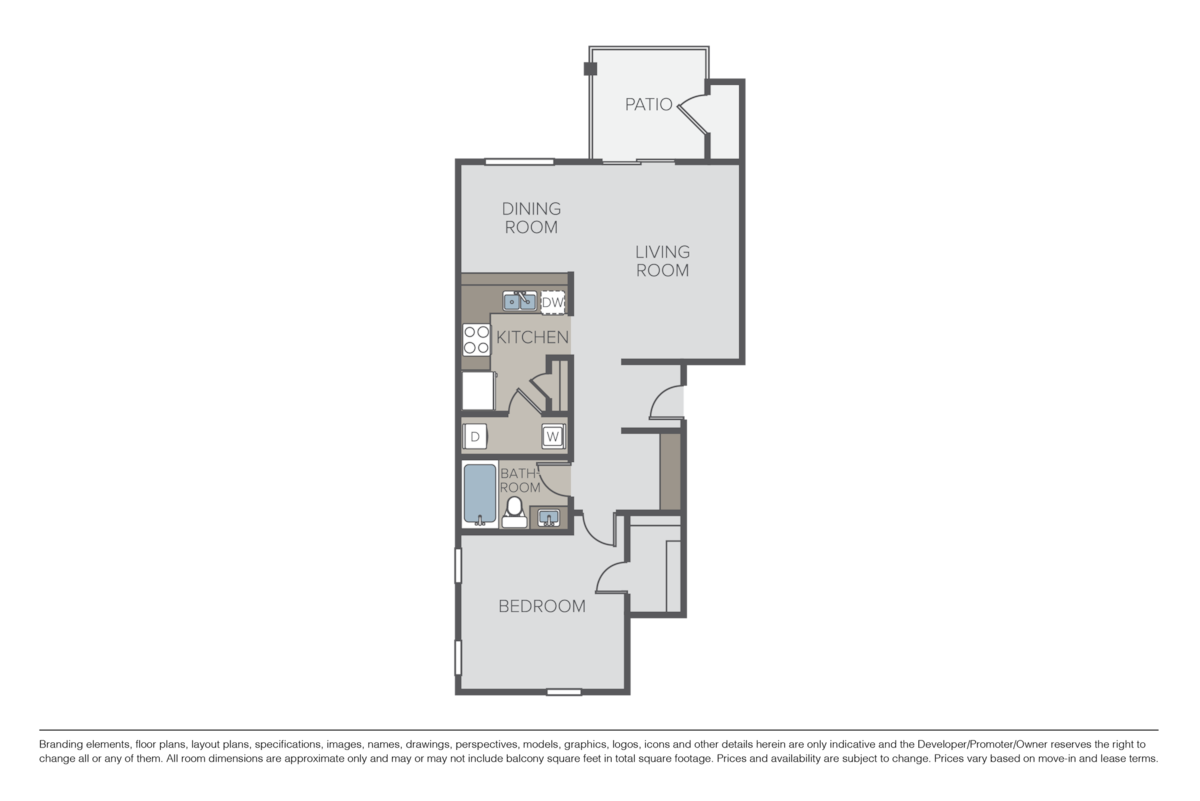 Floorplan diagram for 1 Bed 1 Bath - A1, showing 1 bedroom