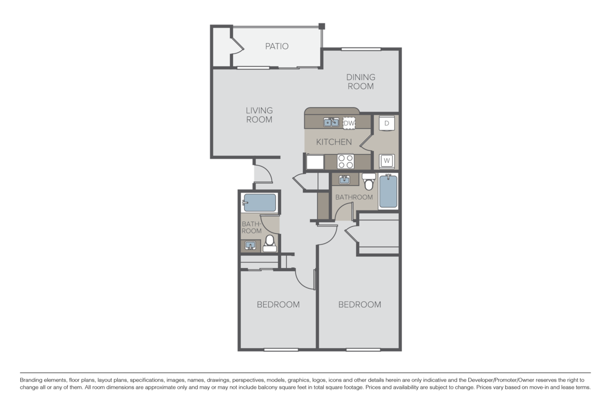 Floorplan diagram for 2 Bed 2 Bath - B3, showing 2 bedroom
