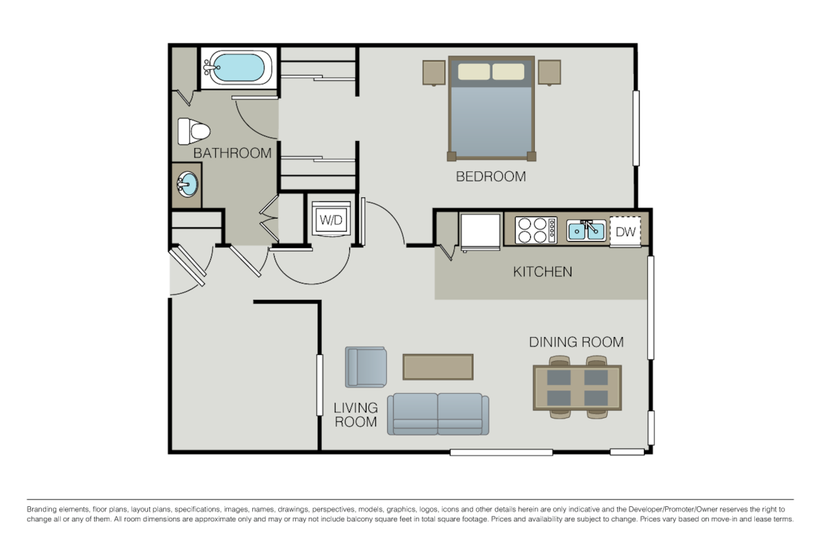 Floorplan diagram for 1 Bedroom + Den, showing 1 bedroom