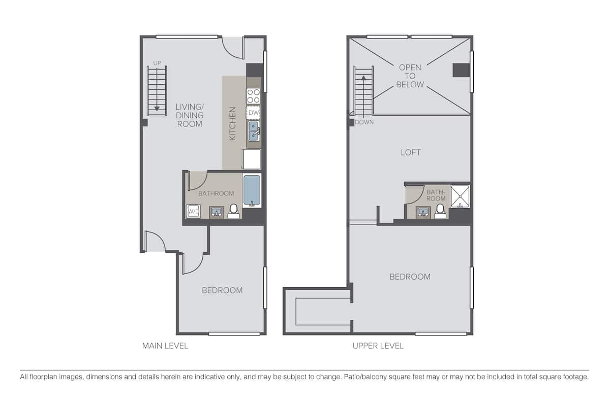 Floorplan diagram for 2 Bed, 2 Bath Loft, showing 2 bedroom