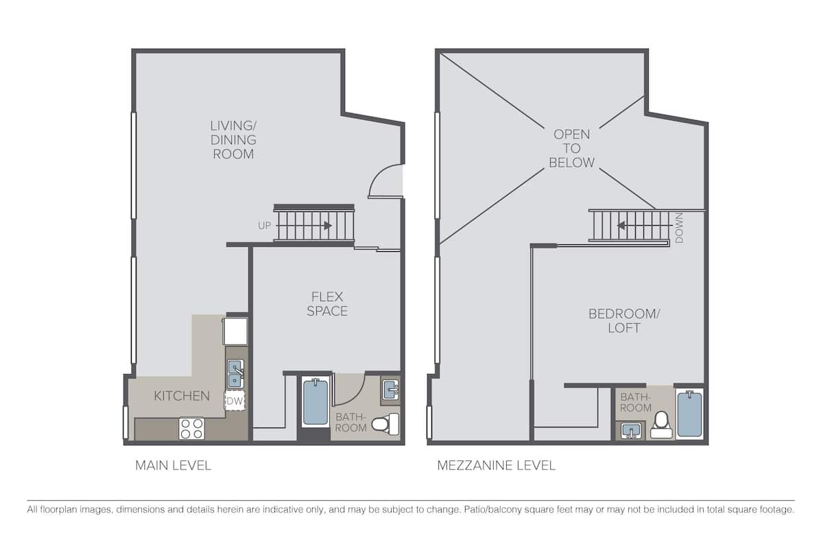 Floorplan diagram for 1 Bedroom, 2 Bath C, showing 1 bedroom