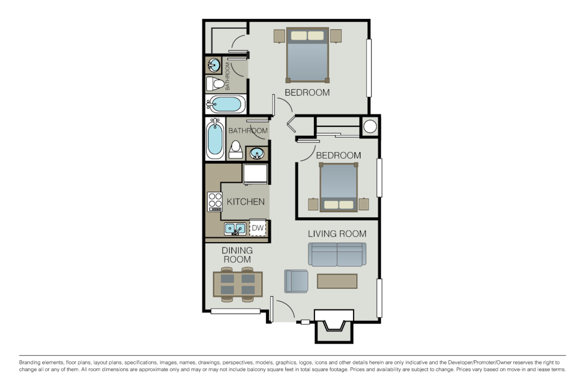 Floorplan diagram for Ashley, showing 2 bedroom
