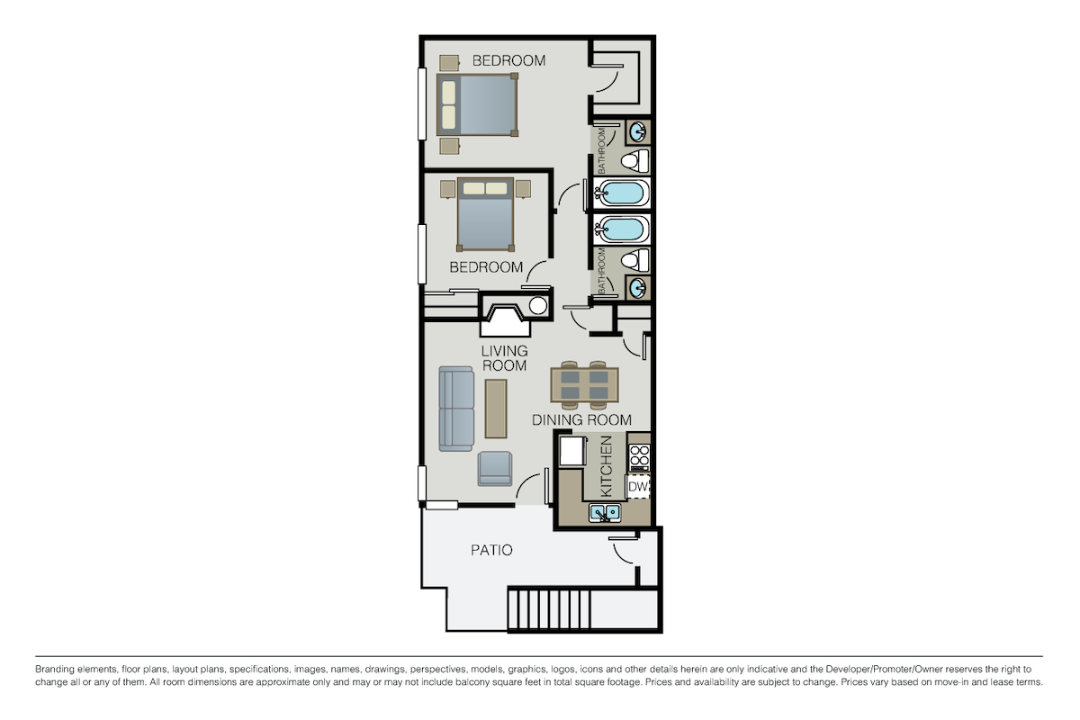 Floorplan diagram for Plan 2C, showing 2 bedroom